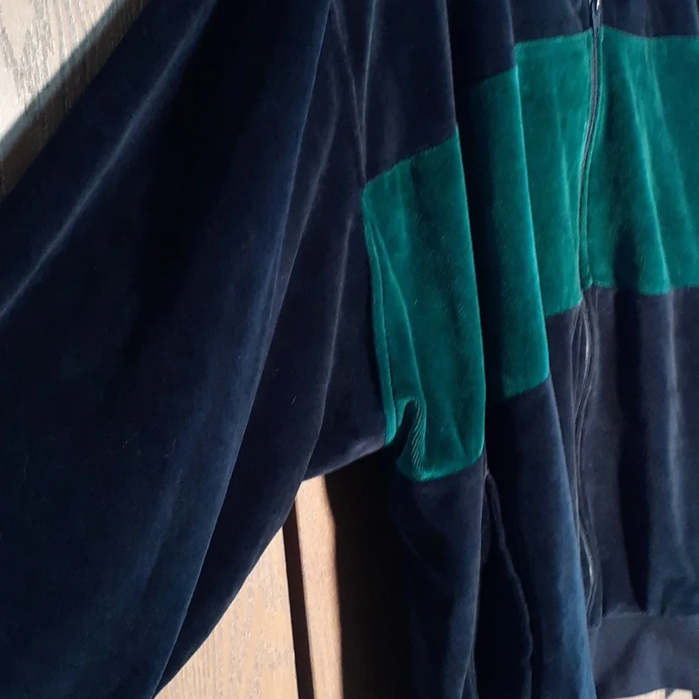 Honors pristine vintage crushed velvet track jacket navy blue emerald green XXL - Picture 2 of 8